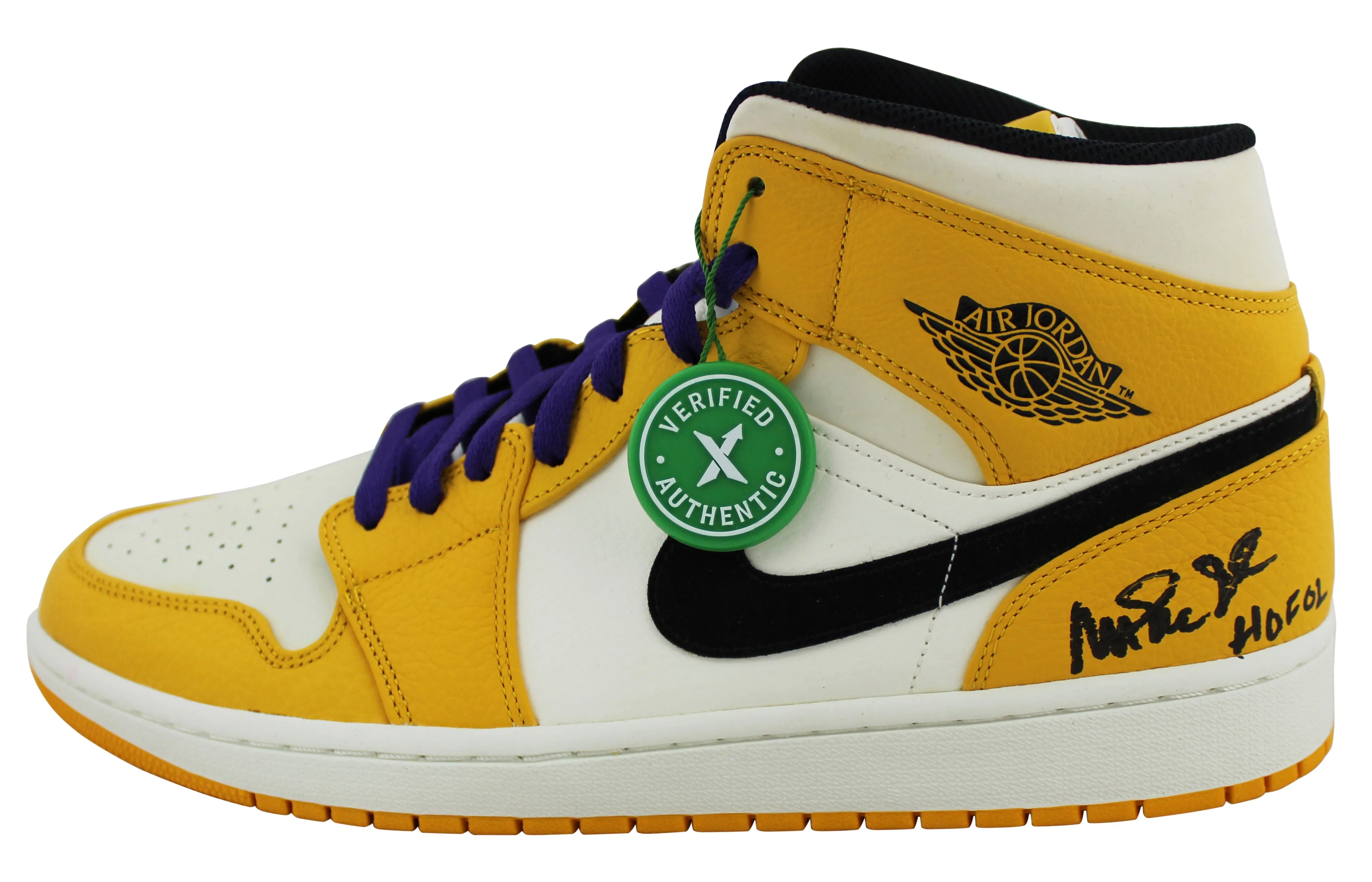 Lakers Magic Johnson HOF 02 Signed 2018 Nike Air Jordan 1 Size 13 Shoes BAS Wit